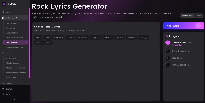 Write rock song lyrics with InsMelo Rock Lyrics Generator