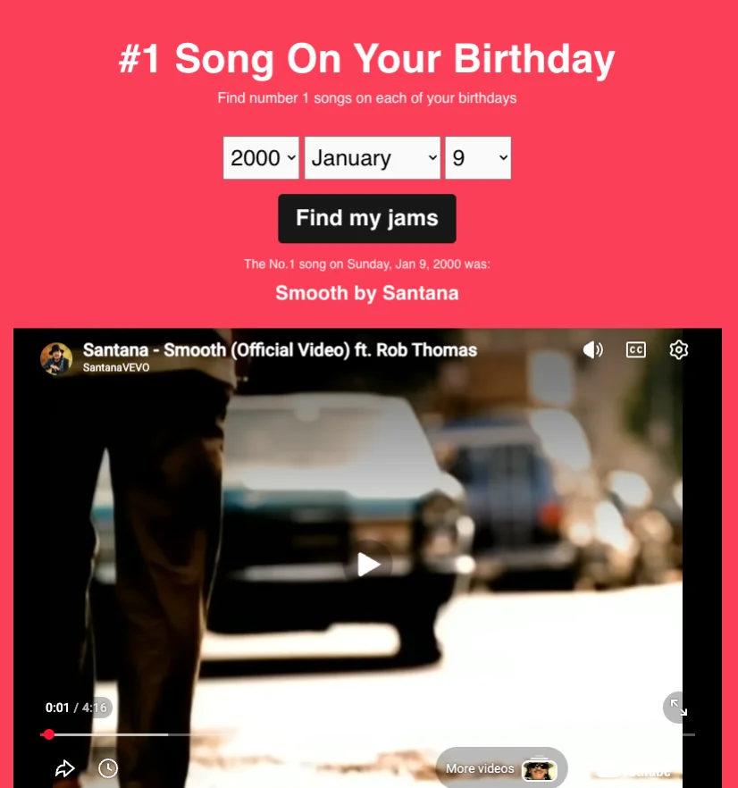 The #1 song on my birthday