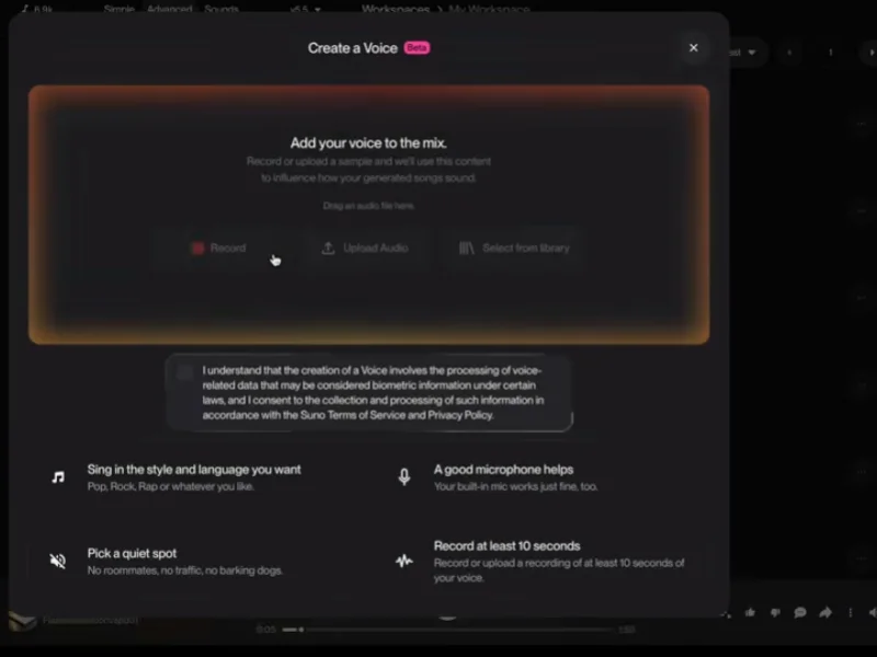 Create your voice in Suno AI