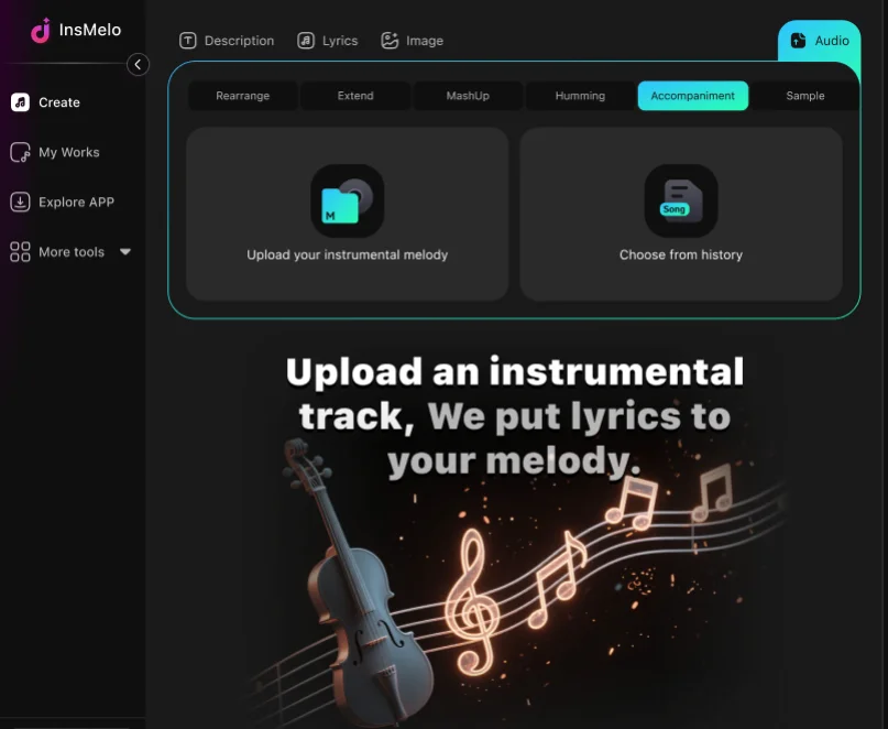 Use AI Accompaniment to add vocals to music
